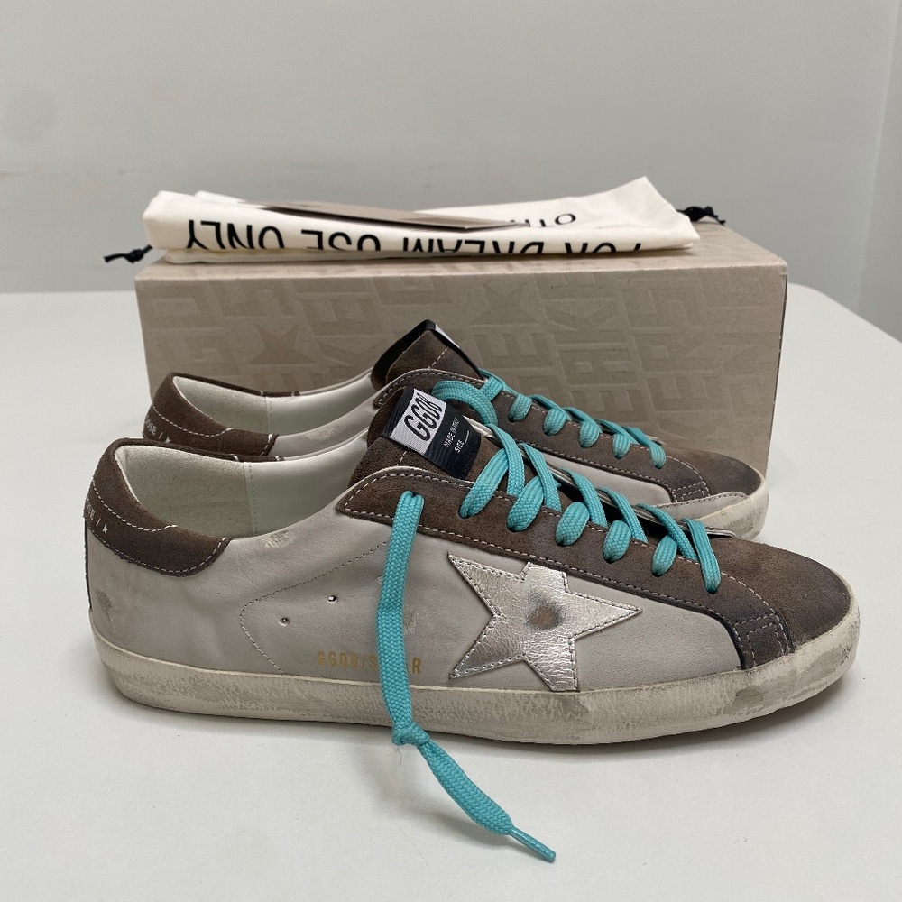 Golden Goose Men’s Superstar Gray Leather/Green/Silver sz 42 New in Box - Picture 3 of 12
